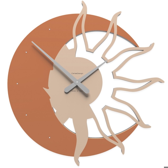 Sole luna orologio 60 da parete moderno legno colore terracotta