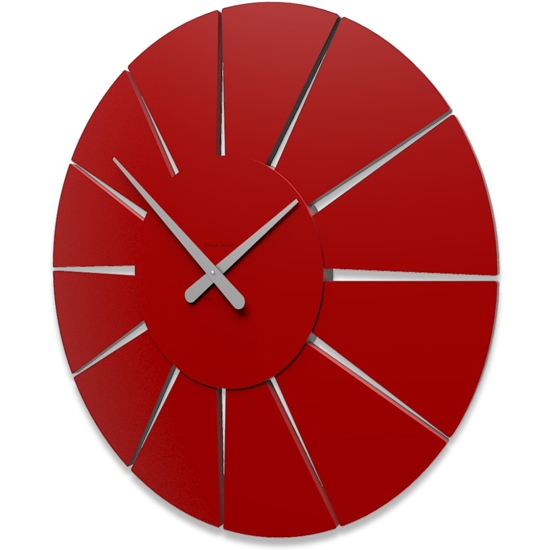 Orologio da parete moderno rotondo rosso rubino in legno