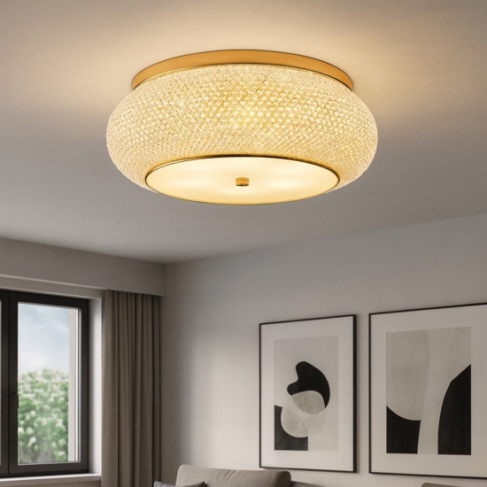 Pasha' pl10 ideal lux plafoniera per camera da letto 40cm cristallo metallo oro lucido