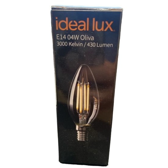 Lampadina e14 led 4w 3000k 470lm oliva trasparente filamento ideal lux