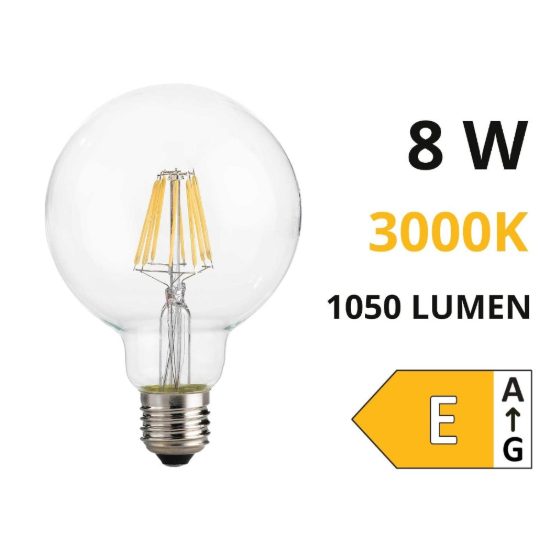 Lampadina led e27 8w 3000k 1050lm globo trasparente ideal lux