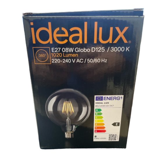 Lampadina led e27 8w 3000k 1050lm globo trasparente ideal lux