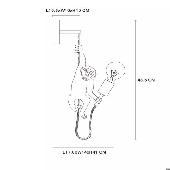 Applique scimmia oro lampada da parete scimpanzè con filo