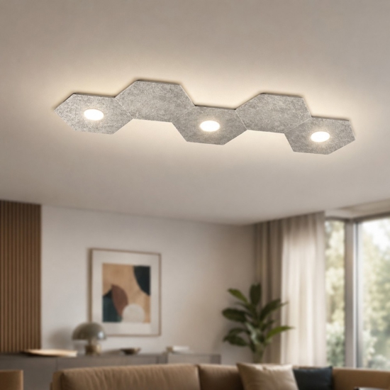 Toplight plafoniera hexagon 3 luci led + 2 placche foglia argento