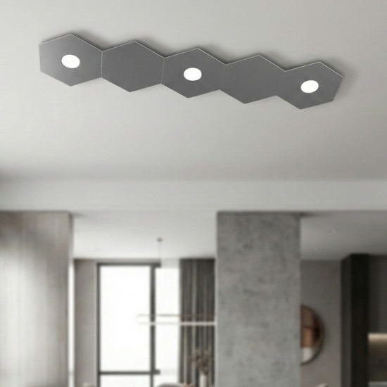 Toplight plafoniera 3 luci + 2 piastre grigio antracite design moderno rettangolare per cucina