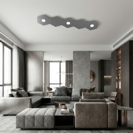 Toplight plafoniera 3 luci + 2 piastre grigio antracite design moderno rettangolare per cucina