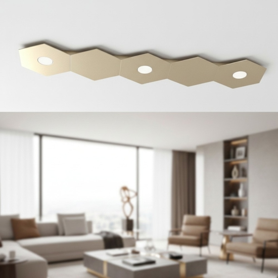 Plafoniera 3 luci led + 2 piastre metallo sabbia design moderno