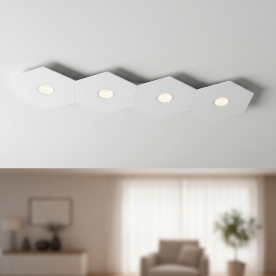 Hexagon plafoniera per cucina moderna 4 luci bianca design toplight rettangolare