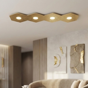 Plafoniera led foglia oro design moderno 4 lampade intercambiabili