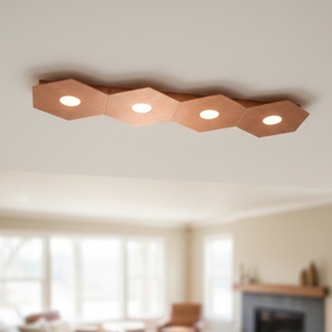 Hexagon plafoniera toplight rettangolare 4 luci metallo foglia rame per cucina