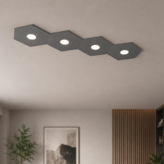Hexagon plafoniera 4 luci led toplight moderna metallo grigio antracite