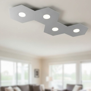 Plafoniera led 4 luci hexagon design toplight metallo grigio