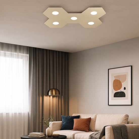 Toplight hexagon plafoniera moderna componibile da cucina sabbia 5 luci