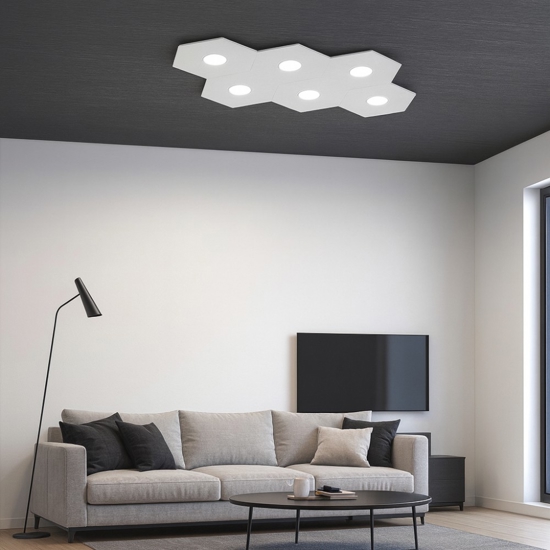 Plafoniera top light hexagon 6 luci grigio per cucina moderna