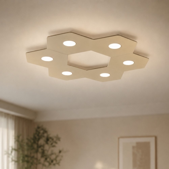 Plafoniera 6 lampadine sostituibili design moderna colore sabbia