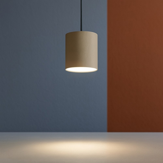 Lampada a sospensione per cucina moderna cilindro corto sabbia