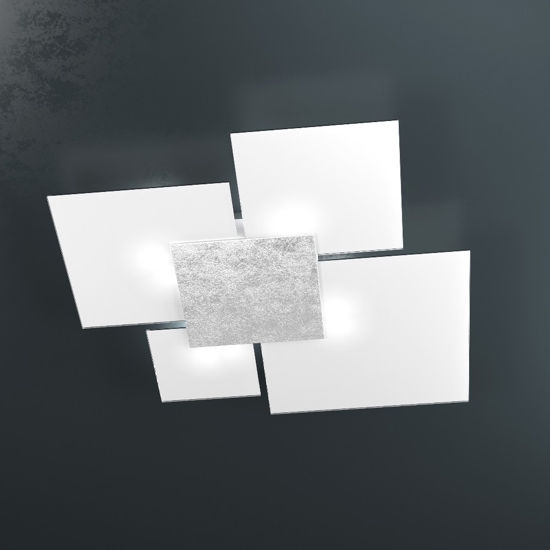Toplight upgrade plafoniera vetro bianco foglia argento
