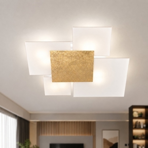 Plafoniera moderna per soggiorno foglia oro rettangolare