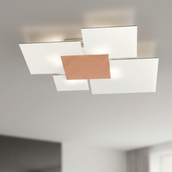 Top light upgrade plafoniera vetri bianchi placca foglia rame