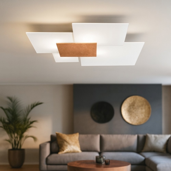 Top light upgrade plafoniera vetri bianchi placca foglia rame