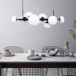 Lampadario moderno per soggiorno nero sfere di vetro