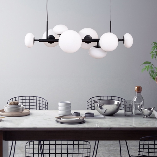 Lampadario moderno per soggiorno nero sfere di vetro
