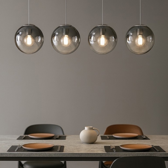 Lampadario moderno per tavolo soggiorno sfere vetro fume pendenti