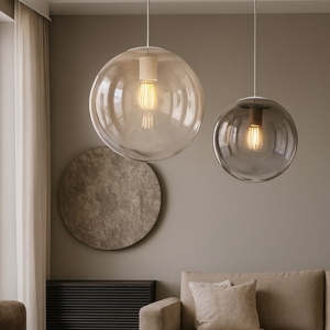 Lampadario toplight 2 sfere di vetro ambra bronzo per soggiorno