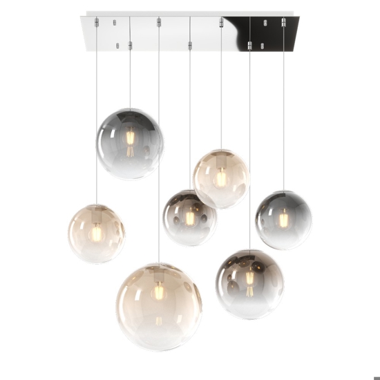 Lampadario moderno sfere di vetro ambra fume sospese per tavolo soggiorno