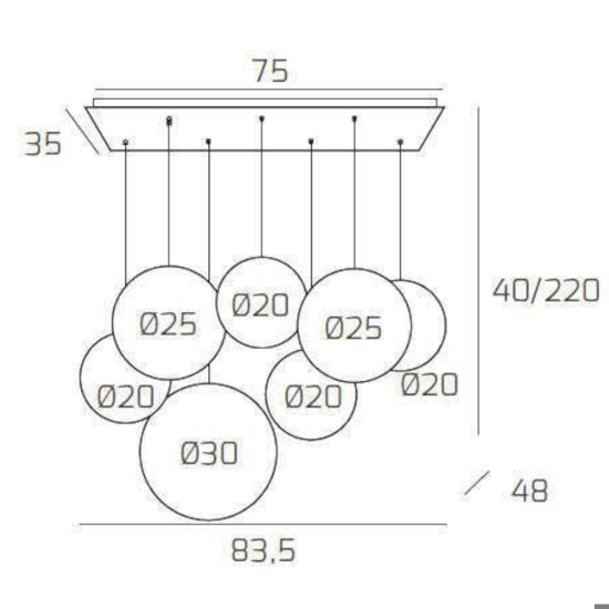 Lampadario moderno sfere di vetro ambra fume sospese per tavolo soggiorno