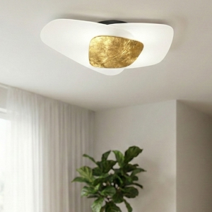 Plafoniera per camera da letto 54cm vetri bianchi foglia oro strategy top light