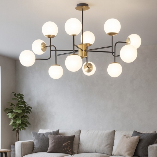 Lampadario moderno top light clear per soggiorno nero oro