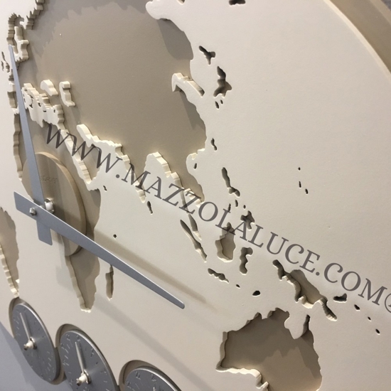 Orologio da parete greenwich planisfero fusi orari legno  colore lino