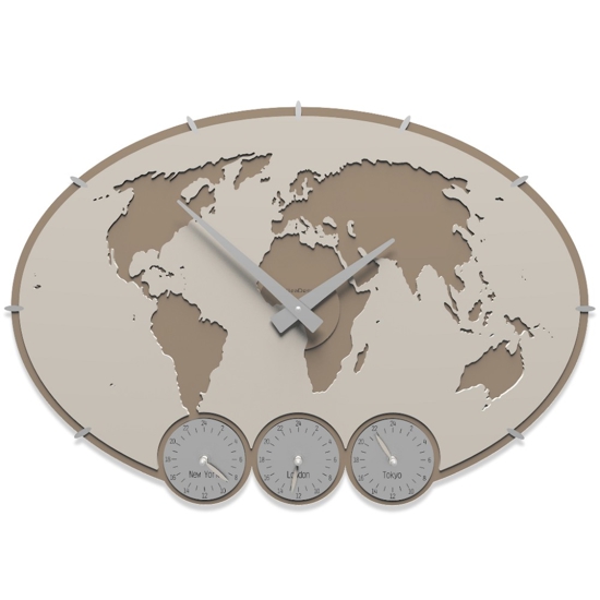 Orologio da parete greenwich planisfero fusi orari legno  colore lino