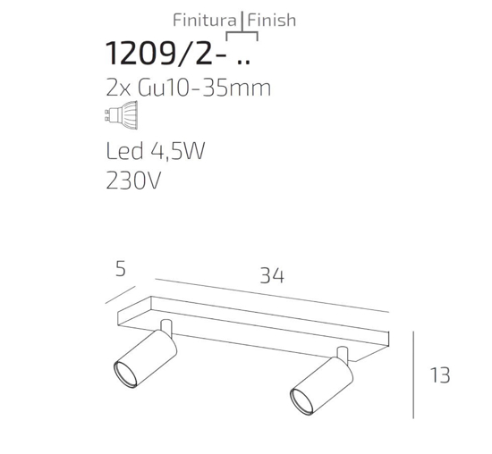 Plafoniera moderna con due luci orientabili bianca toplight