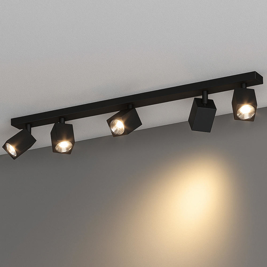 Top light kibo plafoniera moderna nera binario 5 faretti orientabili per cucina