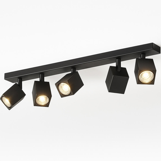 Top light kibo plafoniera moderna nera binario 5 faretti orientabili per cucina