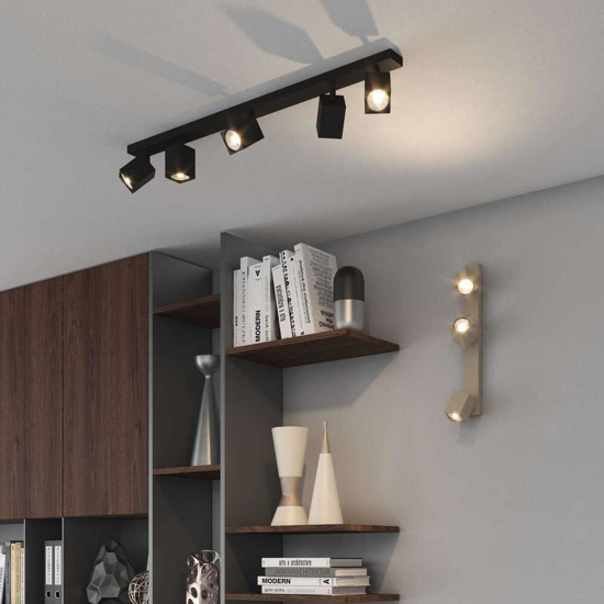 Top light kibo plafoniera moderna nera binario 5 faretti orientabili per cucina