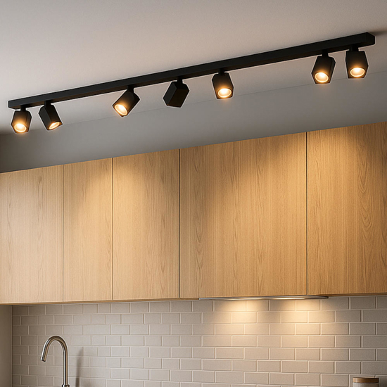 Top light kibo plafoniera da soffitto binario nero 7 luci orientabili per cucina
