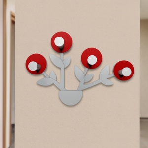 Appendiabiti moderno da parete per ingresso pianta legno rosso rubino grigio