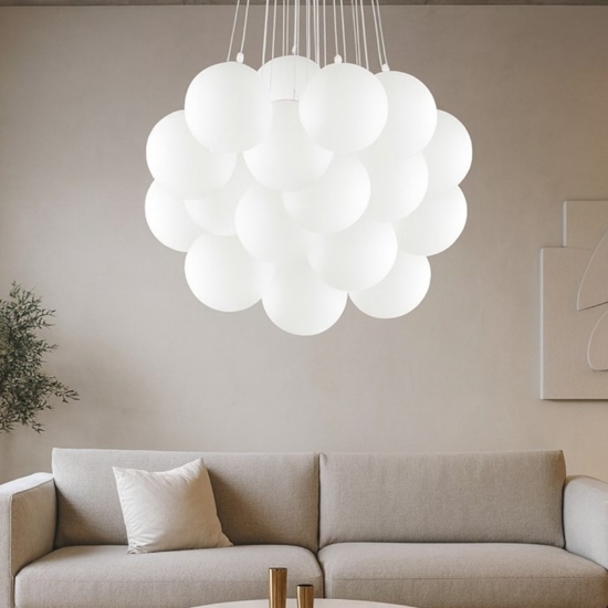 Ideal lux mapa plus sp22 lampadario 22 luci per salotto sfere vetro