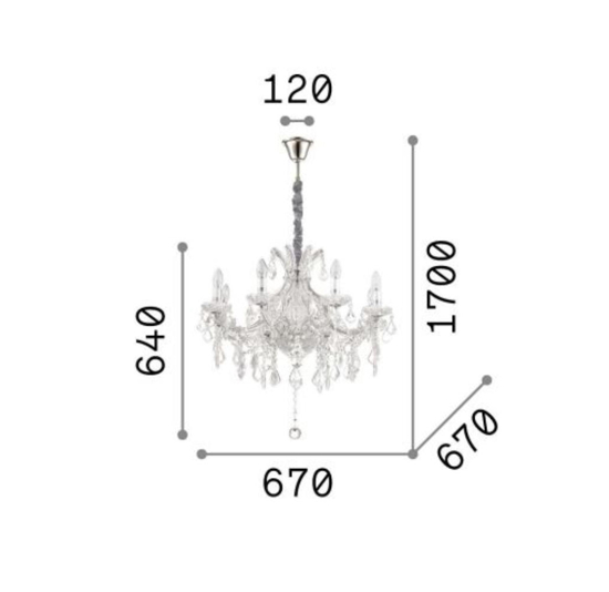 Lampadario di cristallo a goccia napoleon sp8 dorato ideal lux 8 luci