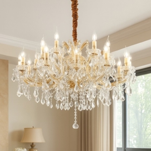 Ideal lux napoleon sp18 lampadario di cristallo dorato goccia