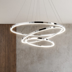 Lampadario moderno cerchi led 135w 3000k cromo per soggiorno