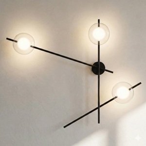 Mikado miloox applique moderno nero sfere vetro trasparente