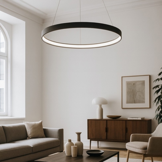 Sforzin lampadario tondo moderno led 70w 3000k cerchio nero