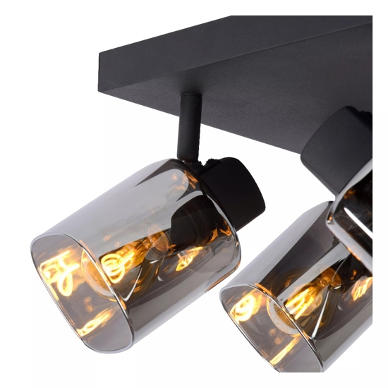 Plafoniera da soffitto con 4 faretti nera con vetri fume