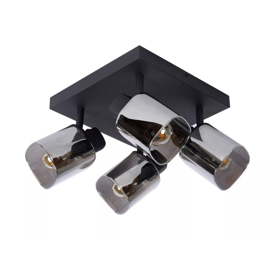 Plafoniera da soffitto con 4 faretti nera con vetri fume