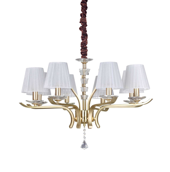 Ideal lux pegaso sp8 lampadario per salone ottone paralumi tessuto
