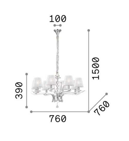 Ideal lux pegaso sp8 lampadario per salone ottone paralumi tessuto
